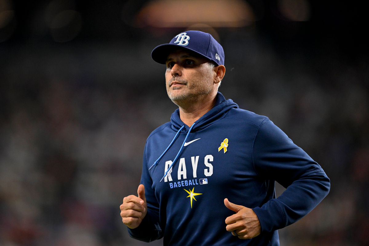 Sep 6, 2026; Arlington, Texas, USA; Tampa Bay Rays manager Kevin Cash comes off the field during the fourth inning against the Texas Rangers at Globe Life Field. Mandatory Credit: Jerome Miron-Imagn Images