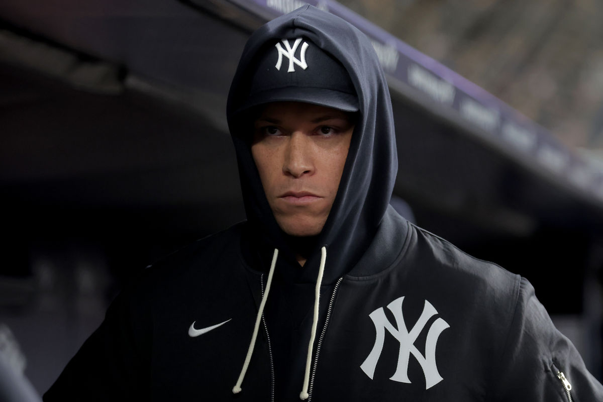 Sep 22, 2026; Bronx, New York, USA; New York Yankees injured right fielder Aaron Judge (99) walks through the dugout during the eighth inning against the Tampa Bay Rays at Yankee Stadium. Mandatory Credit: Brad Penner-Imagn Images
