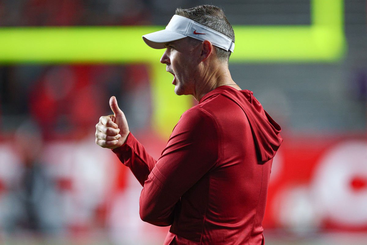 Sep 19, 2026; Piscataway, New Jersey, USA; USC Trojans head coach Lincoln Riley reacts during the second half against the Rutgers Scarlet Knights at SHI Stadium. Mandatory Credit: Vincent Carchietta-Imagn Images