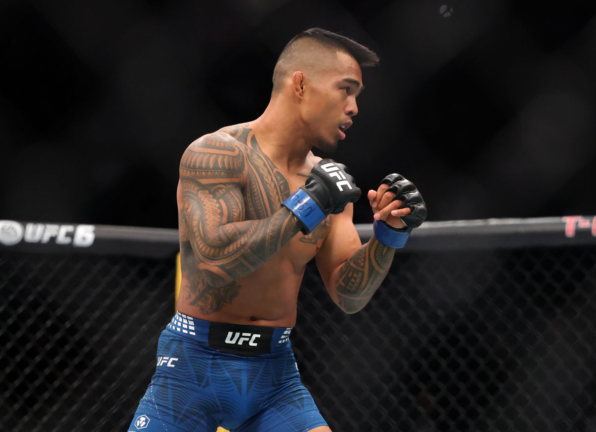 Jul 11, 2026; Las Vegas, Nevada, USA; Kai Kamaka III during UFC 329 at T-Mobile Arena. Mandatory Credit: Mark J. Rebilas-Imagn Images