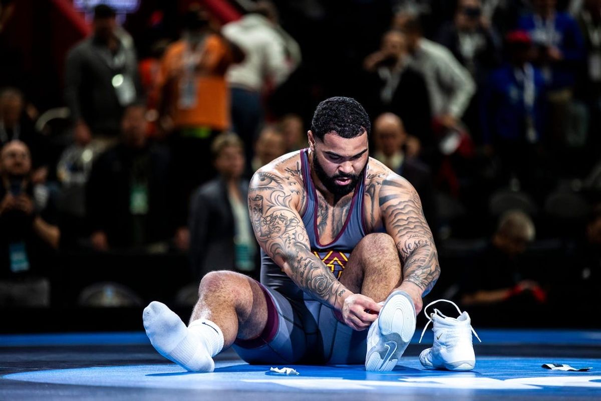 Minnesota's Gable Steveson reacts after his match at 285 pounds in the finals during the sixth session of the NCAA Division I Wrestling Championships, Saturday, March 19, 2022, at Little Caesars Arena in Detroit, Mich.

220319 Ncaa Session 6 Wr 025 Jpg