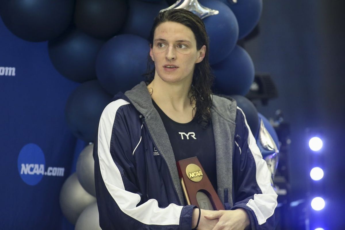 Mar 19, 2022; Atlanta, Georgia, USA; Penn Quakers swimmer Lia Thomas finishes eighth in the 100 free at the NCAA Swimming & Diving Championships at Georgia Tech. Mandatory Credit: Brett Davis-Imagn Images