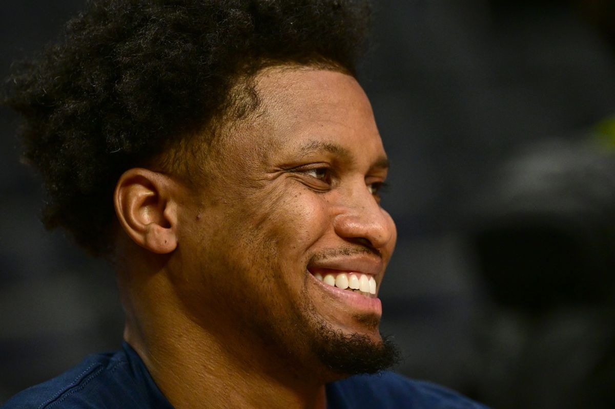 Mar 29, 2022; Los Angeles, California, USA;  Utah Jazz forward Rudy Gay (8) warms up before the game against the Los Angeles Clippers at Crypto.com Arena. Mandatory Credit: Jayne Kamin-Oncea-Imagn Images