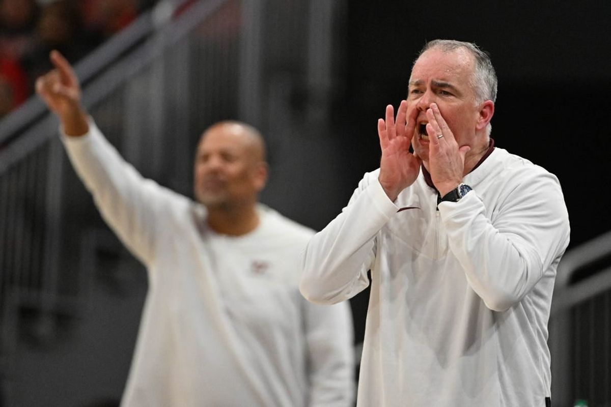 Feb 28, 2023; Louisville, Kentucky, USA;  Virginia Tech Hokies head coach Mike Young during the second half against the Louisville Cardinals at KFC Yum! Center. Virginia Tech defeated Louisville 71-54.
