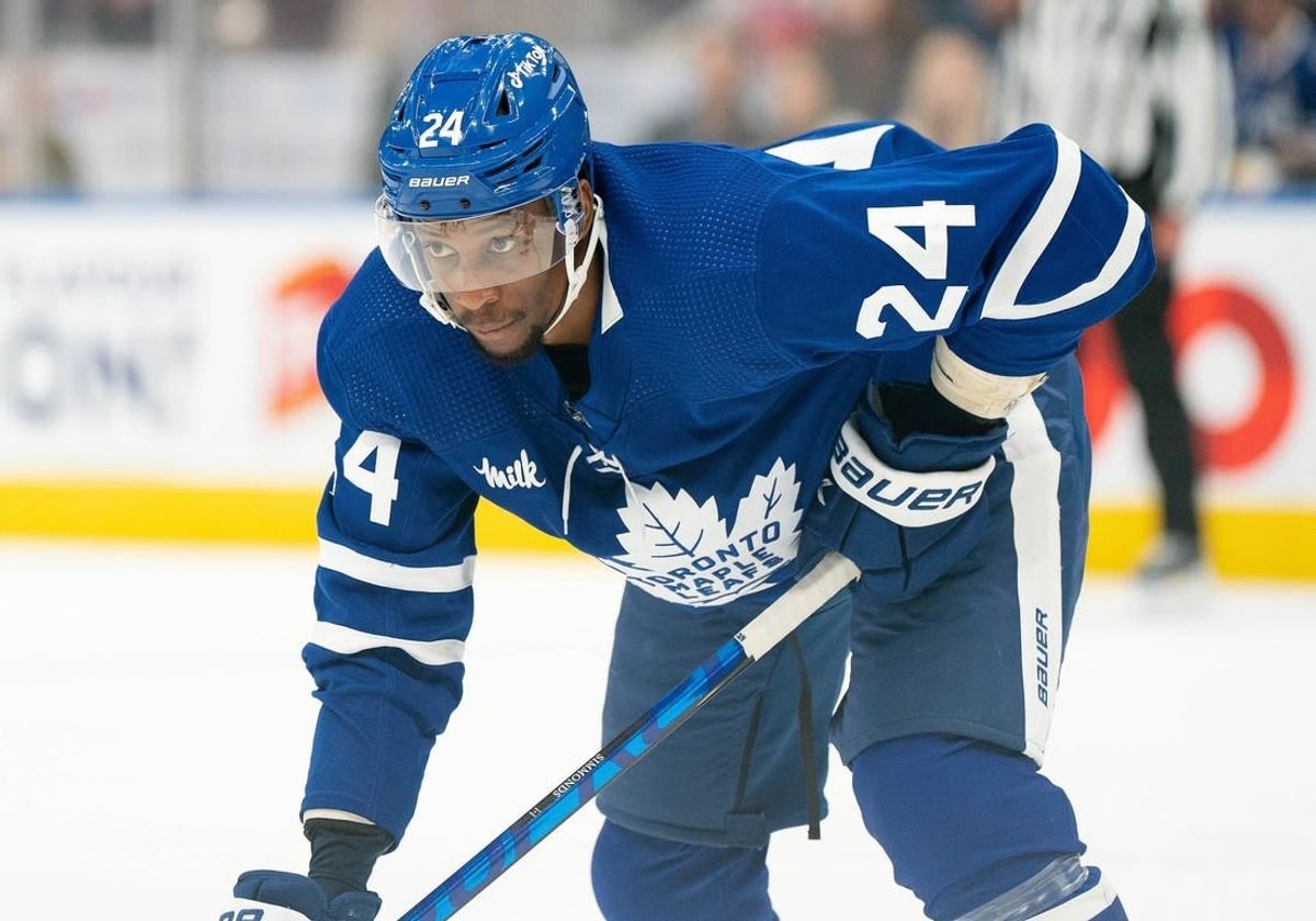 Sep 24, 2022; Toronto, Ontario, CAN; Toronto Maple Leafs right wing Wayne Simmonds (24) waits for a faceoff against the Ottawa Senators during the third period at Scotiabank Arena.