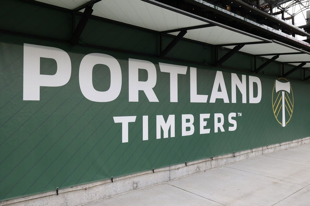 Apr 3, 2022; Portland, Oregon, USA; A view of the Portland Timbers logo before the game against the LA Galaxy at Providence Park. Mandatory Credit: Soobum Im-Imagn Images
