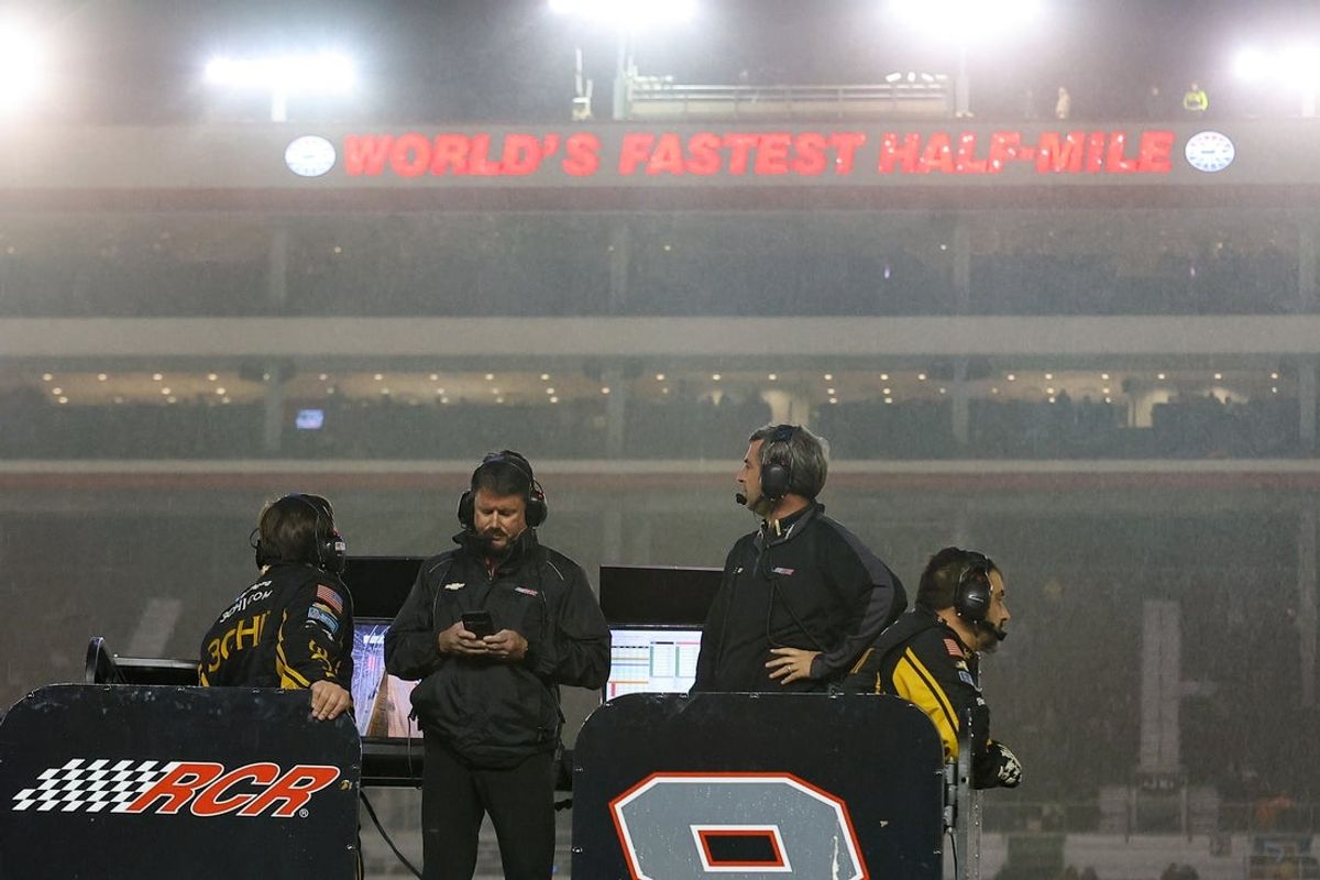 Apr 17, 2022; Bristol, Tennessee, USA; NASCAR Cup Series driver Tyler Reddick (not pictured) crew chief Randall Burnett at the Bristol Motor Speedway Dirt Course. Mandatory Credit: Randy Sartin-Imagn Images