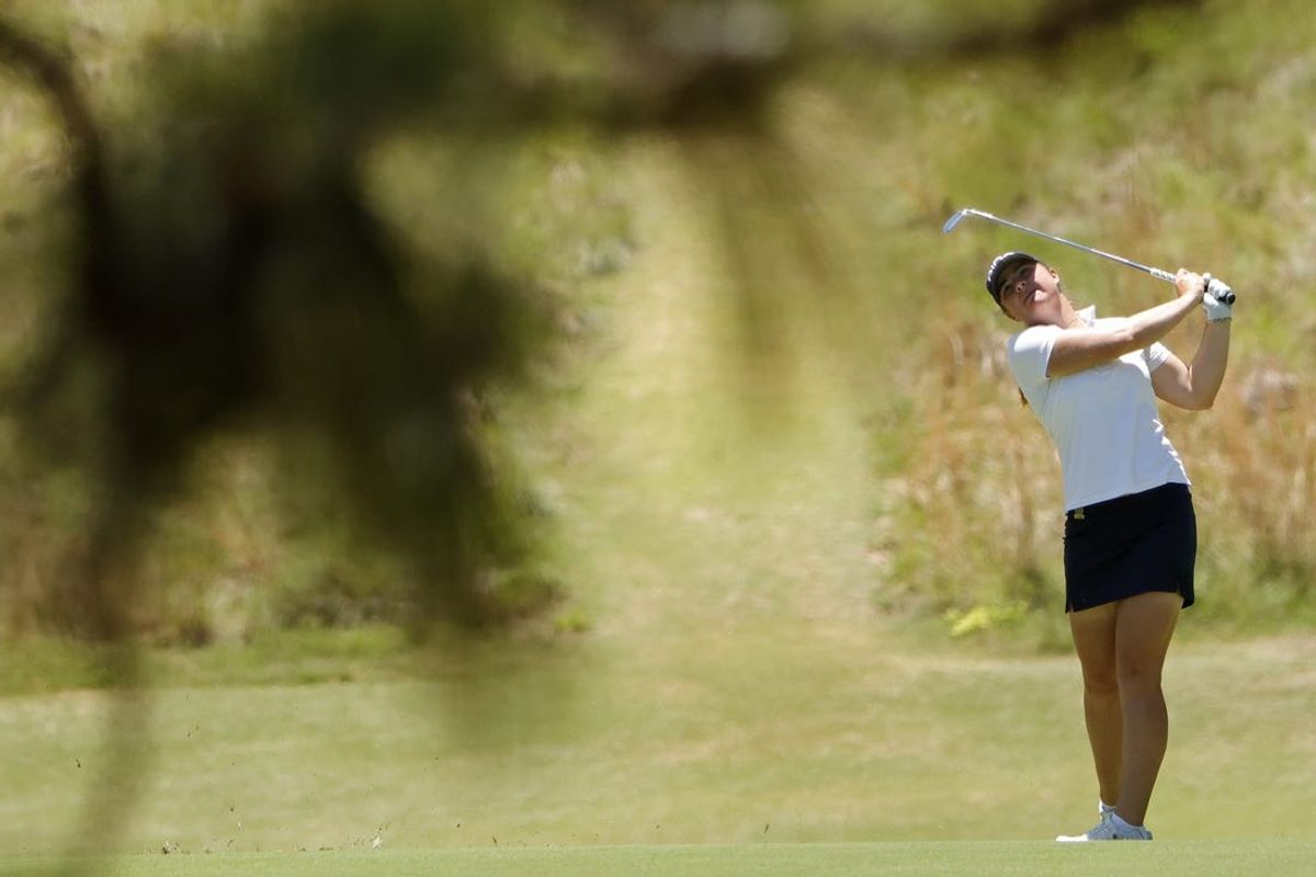 Jun 4, 2022; Southern Pines, North Carolina, USA; Isi Gabsa hits an approach shot on the eleventh hole during the third round of the U.S. Women's Open. Mandatory Credit: Geoff Burke-USA TODAY Sports