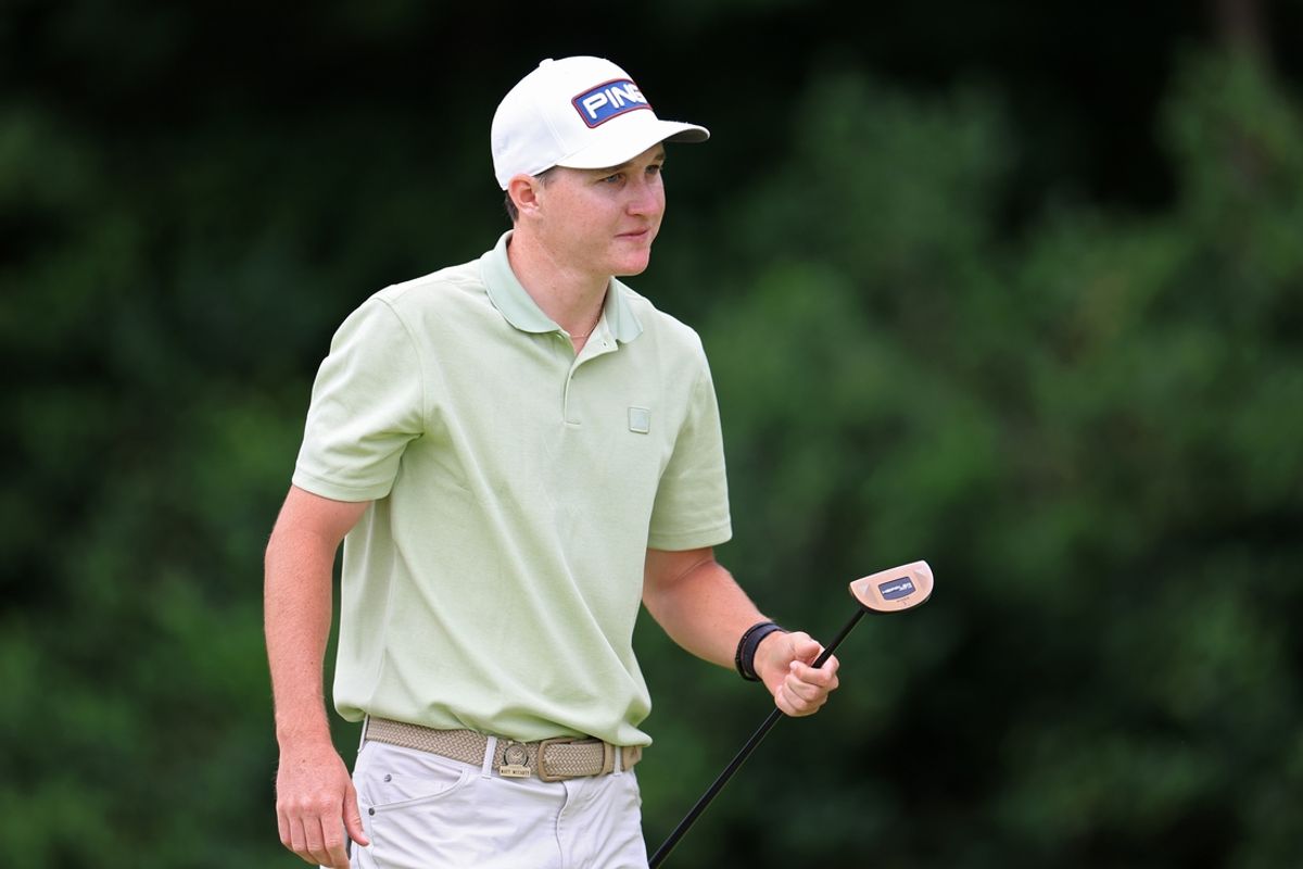 Jun 16, 2022; Brookline, Massachusetts, USA; Matt McCarty looks on from the 14th green during the first round of the U.S. Open golf tournament. Mandatory Credit: Aaron Doster-Imagn Images