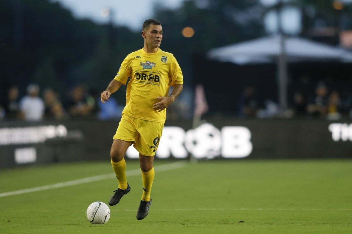 Jun 18, 2022; Miami, FL, USA; Rafa Marquez controls the ball in the first half during The Beautiful Game exhibition match at DRV PNK Stadium. Mandatory Credit: Sam Navarro-Imagn Images