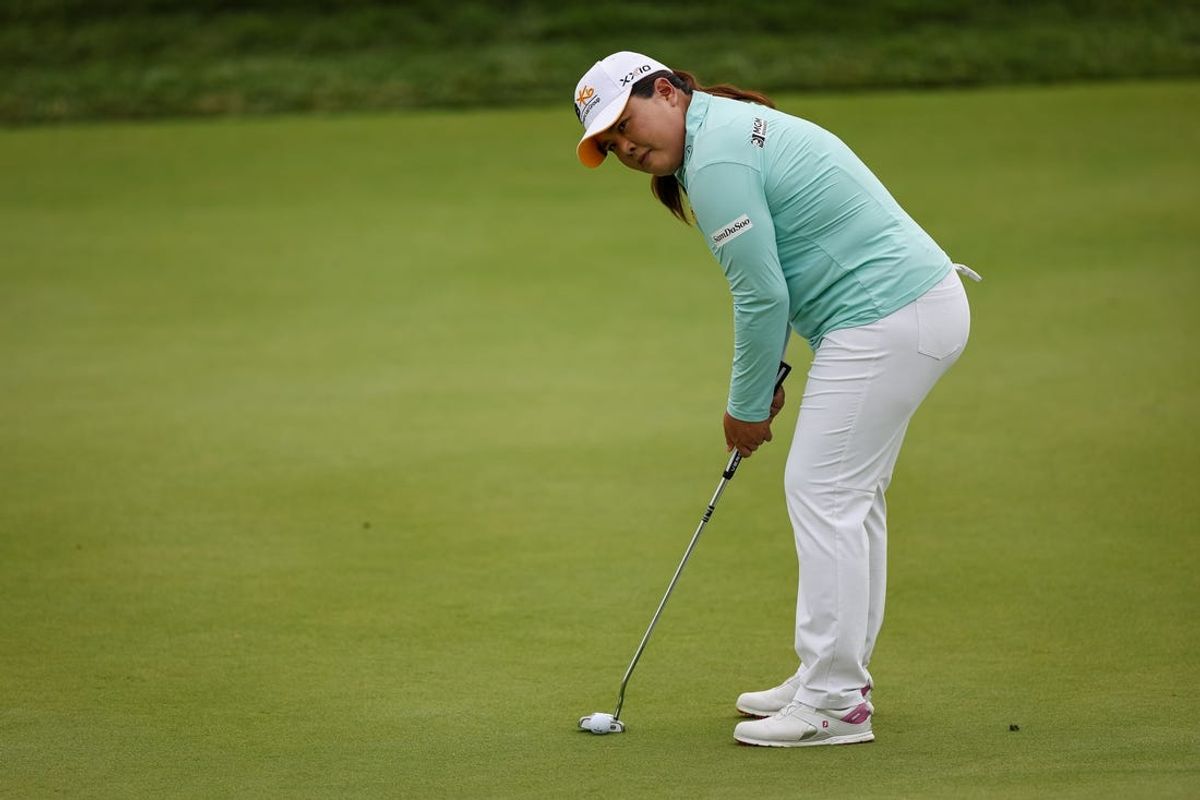 Jun 24, 2022; Bethesda, Maryland, USA; Inbee Park putts on the 17th green during the second round of the KPMG Women's PGA Championship golf tournament at Congressional Country Club. Mandatory Credit: Scott Taetsch-USA TODAY Sports