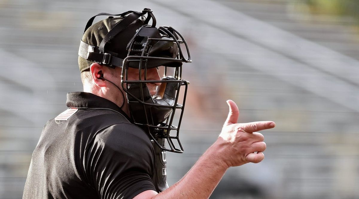 Major League Baseball now has the Automated Ball-Strike technology (ABS) at Bradenton's LECOM Park, home of the Bradenton Marauders Low-A Southeast League. Plate umpire Nelson Fraley wears an earpiece that gets signals from a radar that call the ball and strikes during the visiting Tampa Tarpons, Bradenton Marauders game Wednesday evening June, 29, 2022.

Sar Challenge 06