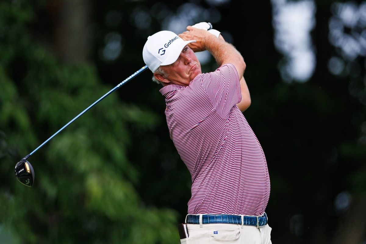 Bo Van Pelt plays a shot during the 2022 Barbasol Championship. Credit: Jordan Prather-Imagn Images