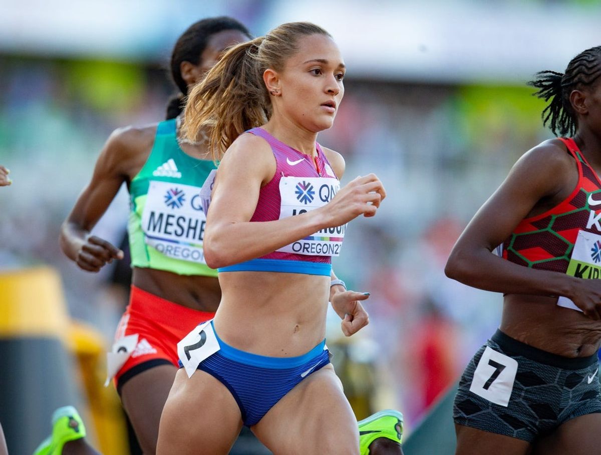 USA's Sinclaire Johnson competes in a women's 1,500 meters heat on day two of the World Athletics Championships at Hayward Field in Eugene, Oregon July 16, 2022.

Eug 071622 Worlds 35