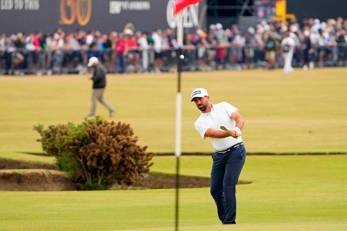 Jul 17, 2022; St. Andrews, SCT; John Parry takes a shot on the 17th green during the final round of the 150th Open Championship golf tournament at St. Andrews Old Course. Mandatory Credit: Rob Schumacher-Imagn Images
