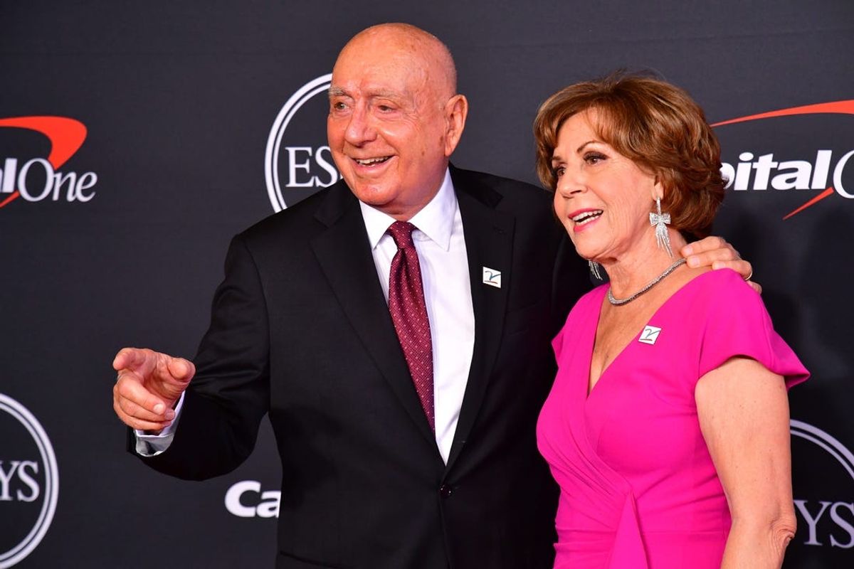 Jul 20, 2022; Los Angeles, CA, USA; Sports broadcaster Dick Vitale arrives with his wife Lorraine McGrath on the red carpet before the 2022 ESPY Awards at Microsoft Theater. Mandatory Credit: Gary A. Vasquez-USA TODAY Sports