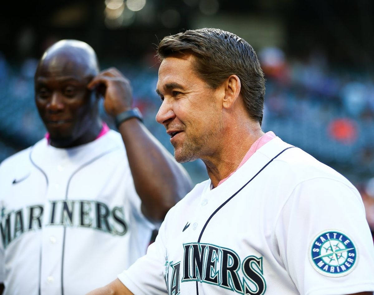 Jul 22, 2022; Seattle, Washington, USA;  Former Seattle Mariners player Bret Boone smiles during pregame activities before the game against the Houston Astros at T-Mobile Park. Mandatory Credit: Lindsey Wasson-Imagn Images