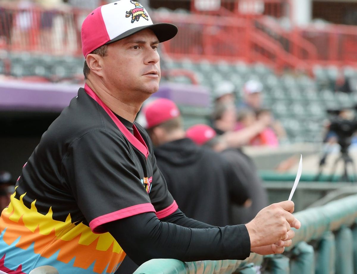 Erie SeaWolves manager Gabe Alvarez watches warm-ups prior to a game with the Binghamton Rumble Ponies at UPMC Park in Erie on July 13, 2022.

P4alvarez071322