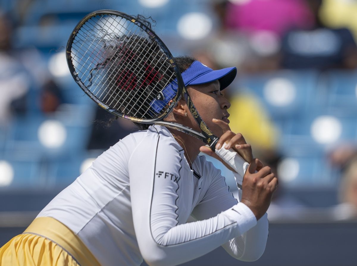 Aug 16, 2022; Cincinnati, OH, USA;  Naomi Osaka (JPN) during her match against Shuai Peng (CHN) at the Western & Southern Open at the at the Lindner Family Tennis Center. Mandatory Credit: Susan Mullane-Imagn Images