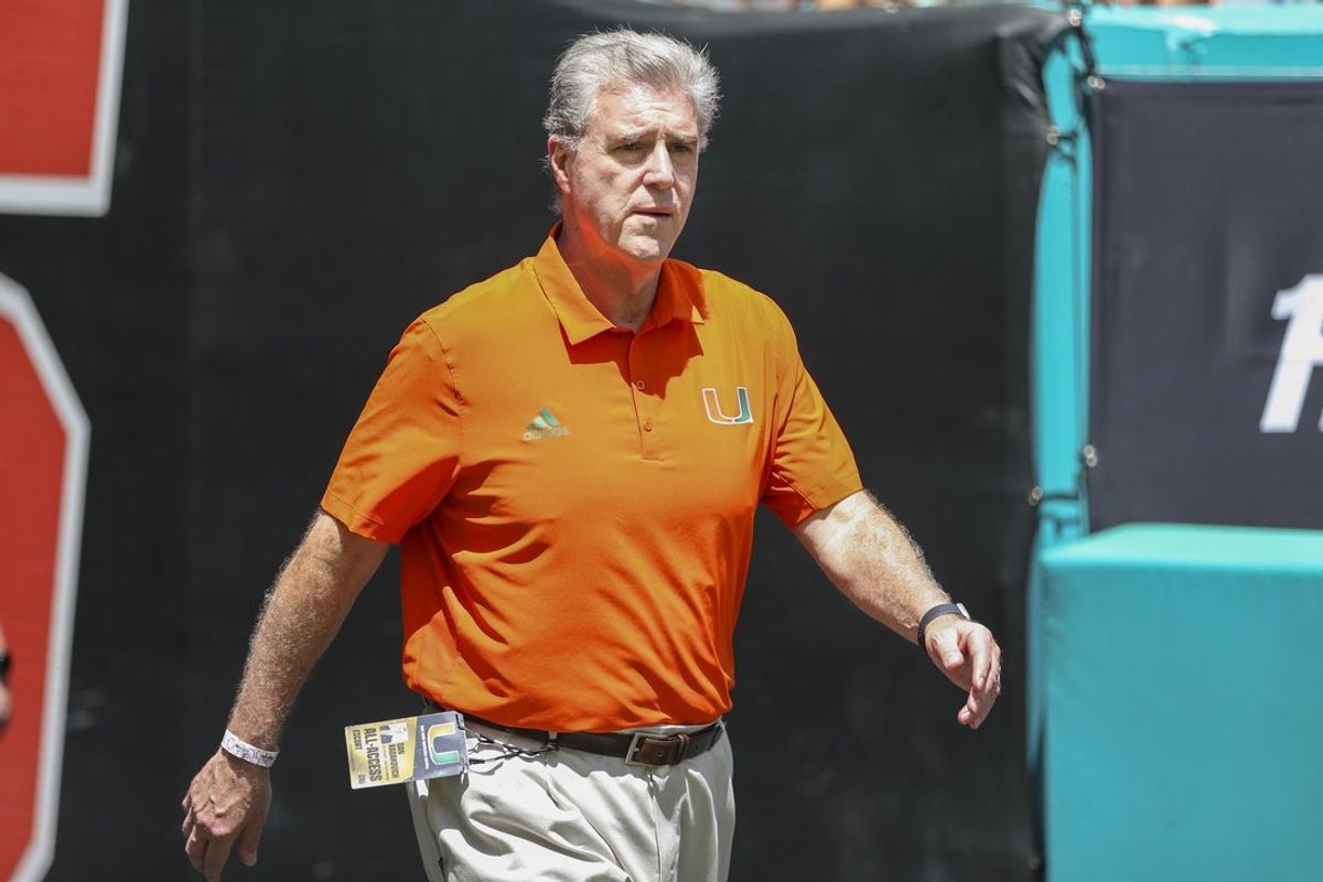 Sep 3, 2022; Miami Gardens, Florida, USA; University of Miami Athletic Director Dan Radakovich walks on the field prior to the game against Bethune Cookman Wildcats at Hard Rock Stadium. Mandatory Credit: Sam Navarro-Imagn Images