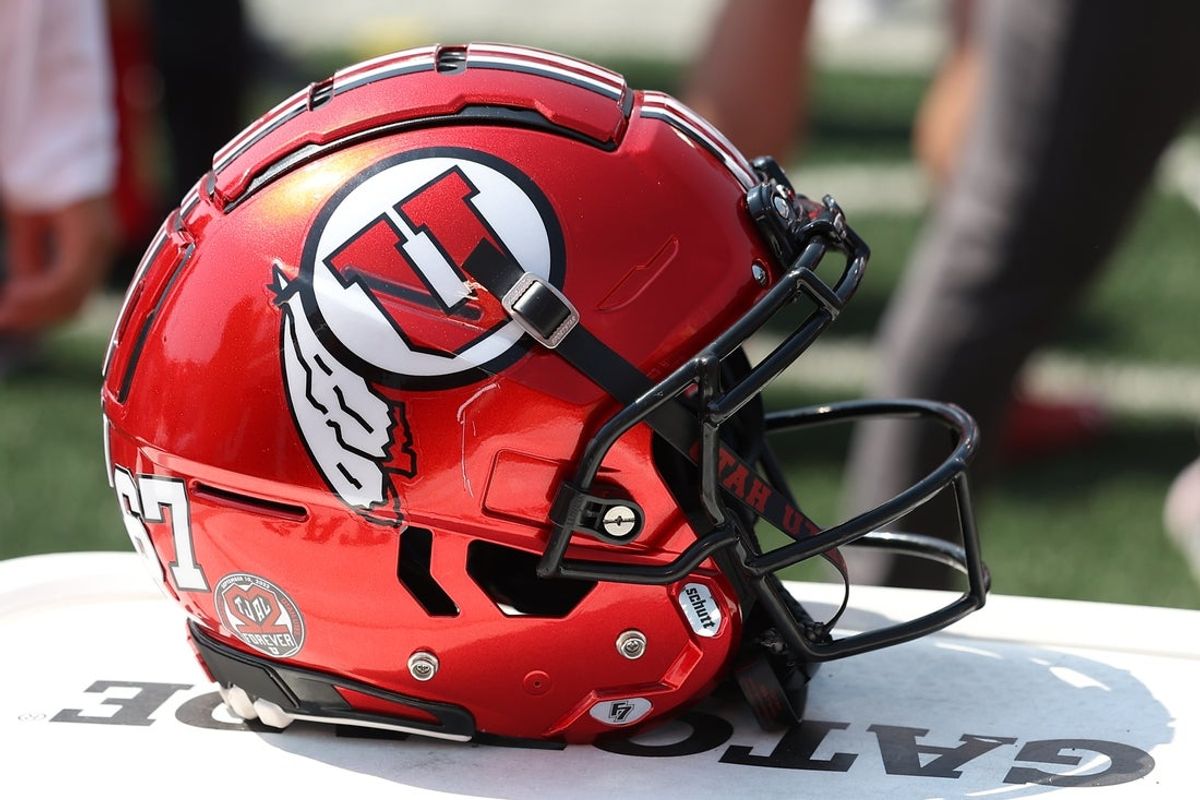 Sep 10, 2022; Salt Lake City, Utah, USA; A general view of the football helmet worn by the Utah Utes against the Southern Utah Thunderbirds at Rice-Eccles Stadium. Mandatory Credit: Rob Gray-Imagn Images