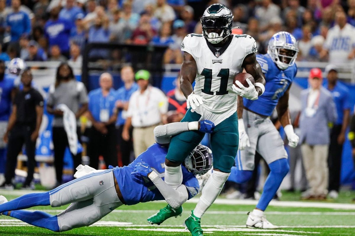 Eagles wide receiver A.J. Brown has had a few big games against the Detroit Lions in his career.