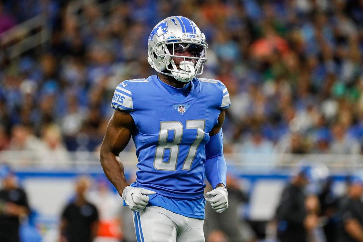 Sep 11, 2022; Detroit, Michigan, USA; Detroit Lions wide receiver Quintez Cephus (87) get in position for a kickoff against Philadelphia Eagles during the first half at Ford Field.

Nfl Philadelphia Eagles At Detroit Lions