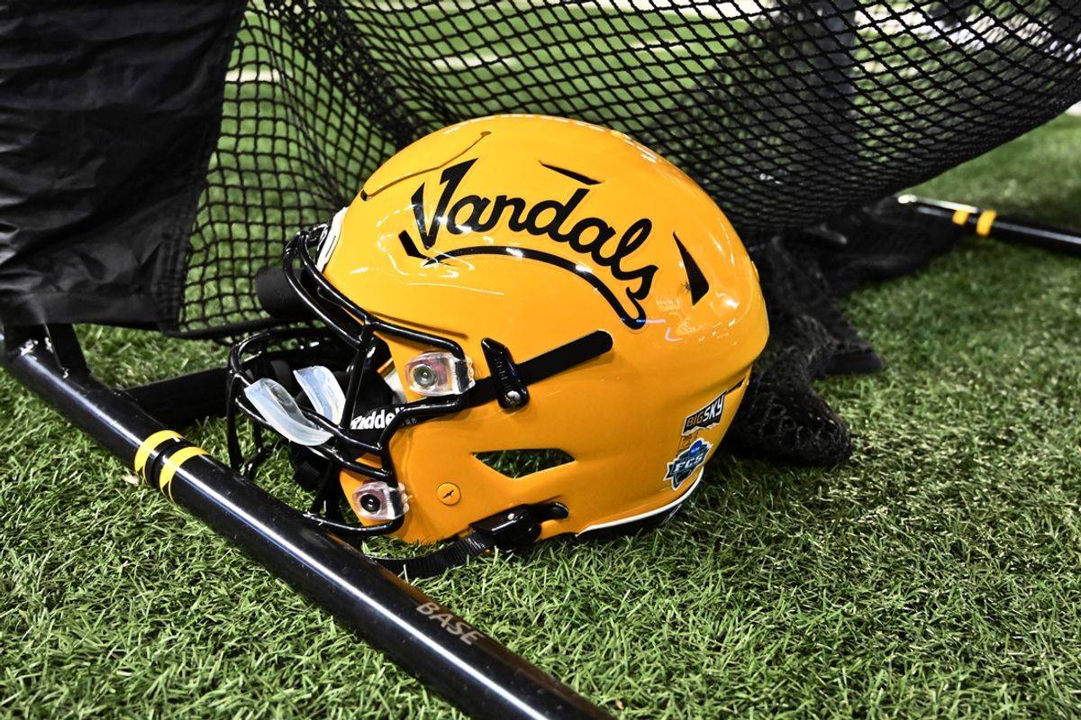 Sep 3, 2022; Pullman, Washington, USA; Idaho Vandals helmet sits against the Washington State Cougars in the first half at Gesa Field at Martin Stadium. Mandatory Credit: James Snook-Imagn Images