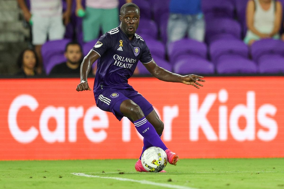 Sep 14, 2022; Orlando, Florida, USA; Orlando City forward Benji Michel (19) controls the ball against Atlanta United in the second half at Exploria Stadium. Mandatory Credit: Nathan Ray Seebeck-USA TODAY Sports
