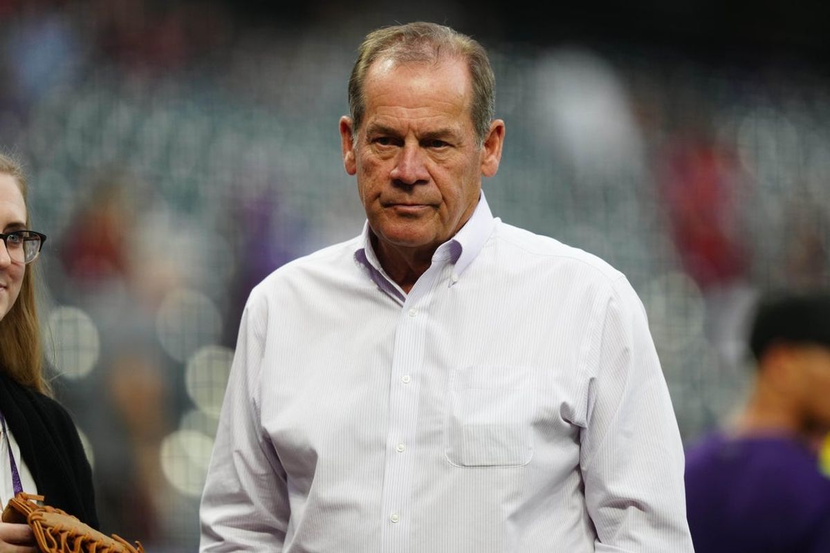 Sep 20, 2022; Denver, Colorado, USA; Colorado Rockies owner Dick Monfort before the game against the San Francisco Giants at Coors Field. Mandatory Credit: Ron Chenoy-Imagn Images