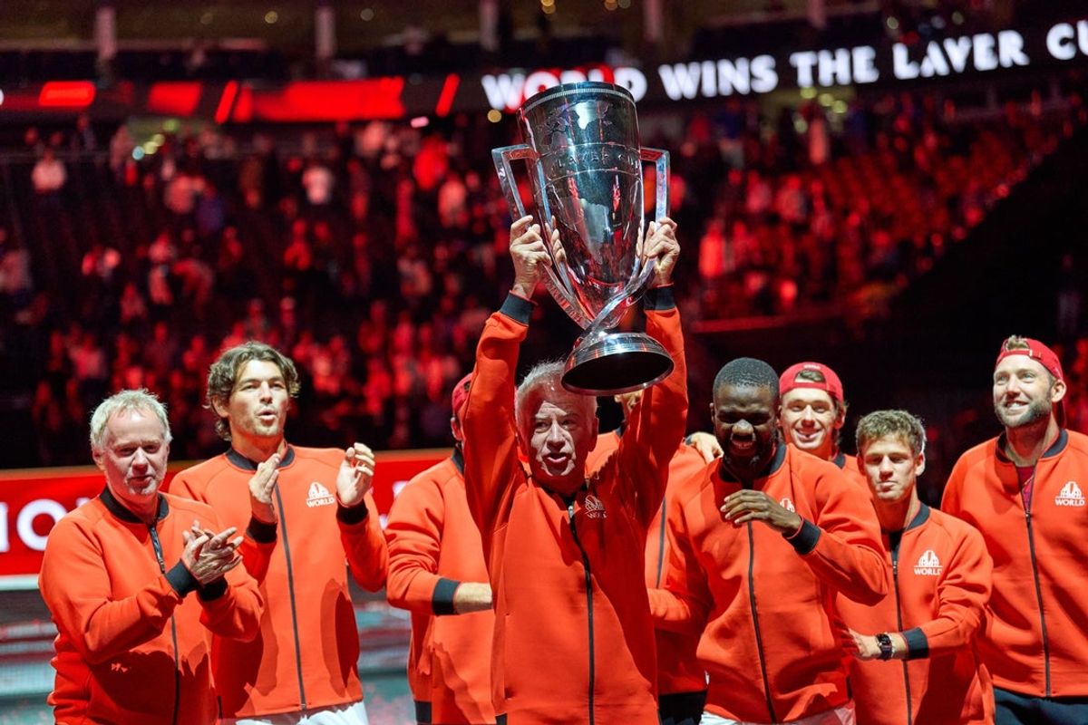 Sep 25, 2022; London, United Kingdom;  Team World win the Laver Cup.  Mandatory Credit: Peter van den Berg-Imagn Images