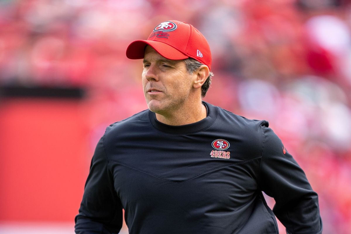 September 18, 2022; Santa Clara, California, USA; San Francisco 49ers quarterbacks coach Brian Griese before the game against the Seattle Seahawks at Levi's Stadium. Mandatory Credit: Kyle Terada-Imagn Images