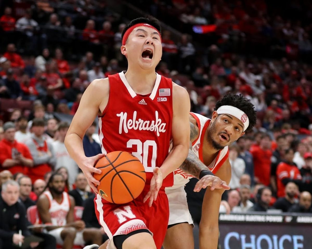 Feb 29, 2024; Columbus, Ohio, USA;  Nebraska Cornhuskers guard Keisei Tominaga (30) moves the ball during the first half against the Ohio State Buckeyes at Value City Arena.