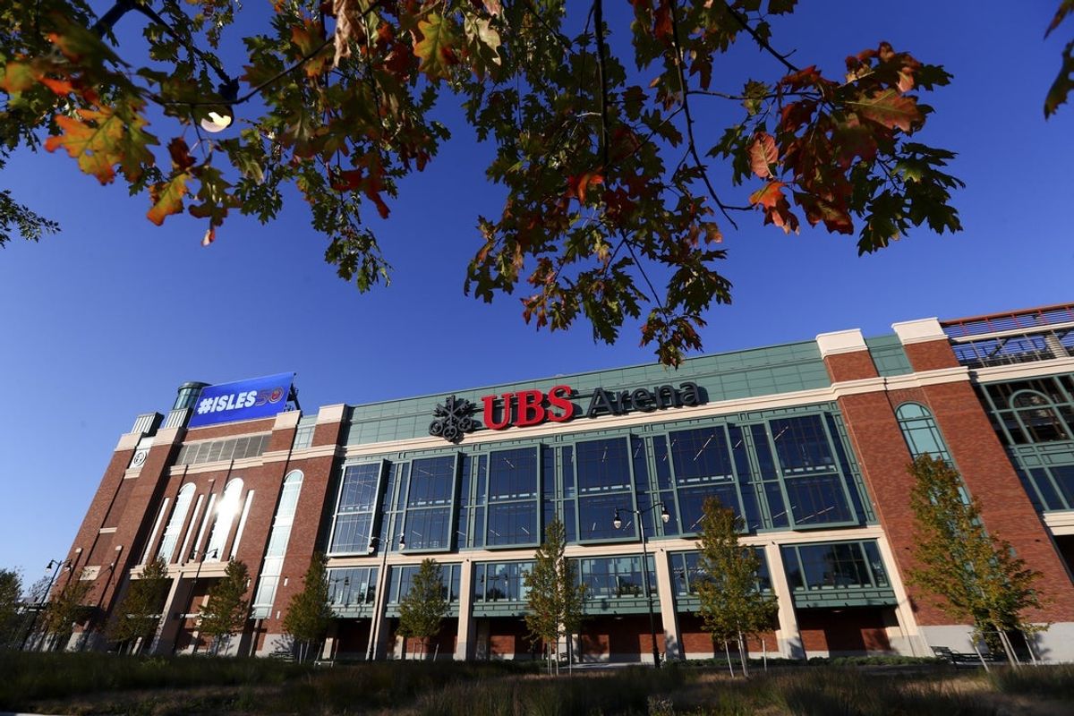 Oct 15, 2022; Elmont, New York, USA; An exterior view of UBS Arena before a game between the New York Islanders  and the Anaheim Ducks. Mandatory Credit: Jessica Alcheh-Imagn Images