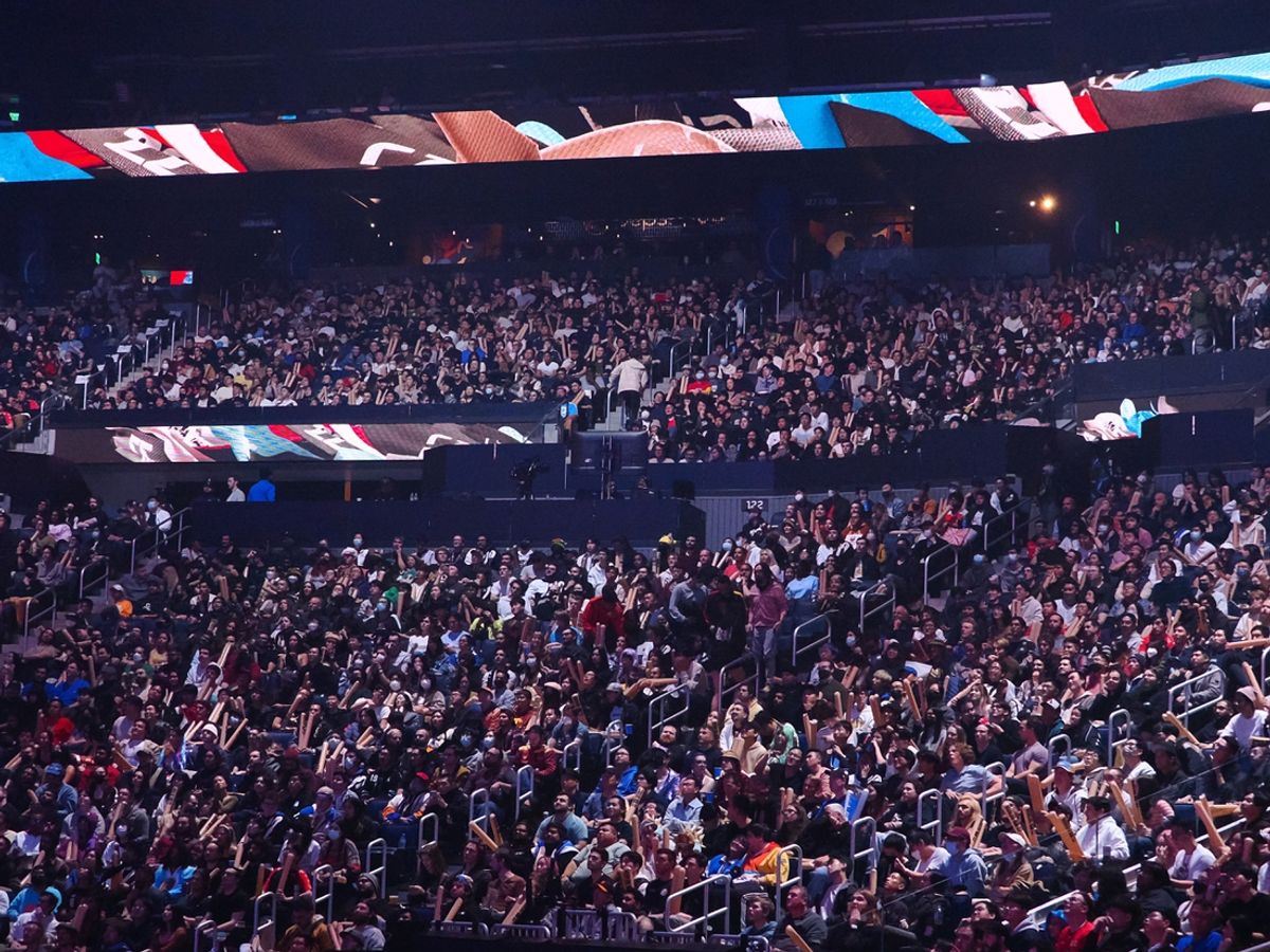 Nov 5, 2022; San Francisco, California, USA; A full arena during the League of Legends World Championships between DRX and T1 at Chase Center. Mandatory Credit: Kelley L Cox-Imagn Images