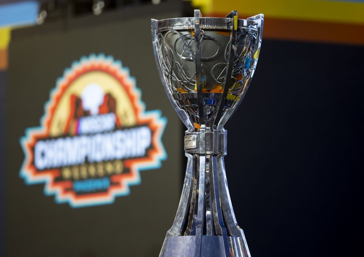Nov 6, 2022; Avondale, Arizona, USA; Detailed view of the Bill France Cup championship trophy during the NASCAR Cup Series Championship race at Phoenix Raceway. Mandatory Credit: Mark J. Rebilas-Imagn Images