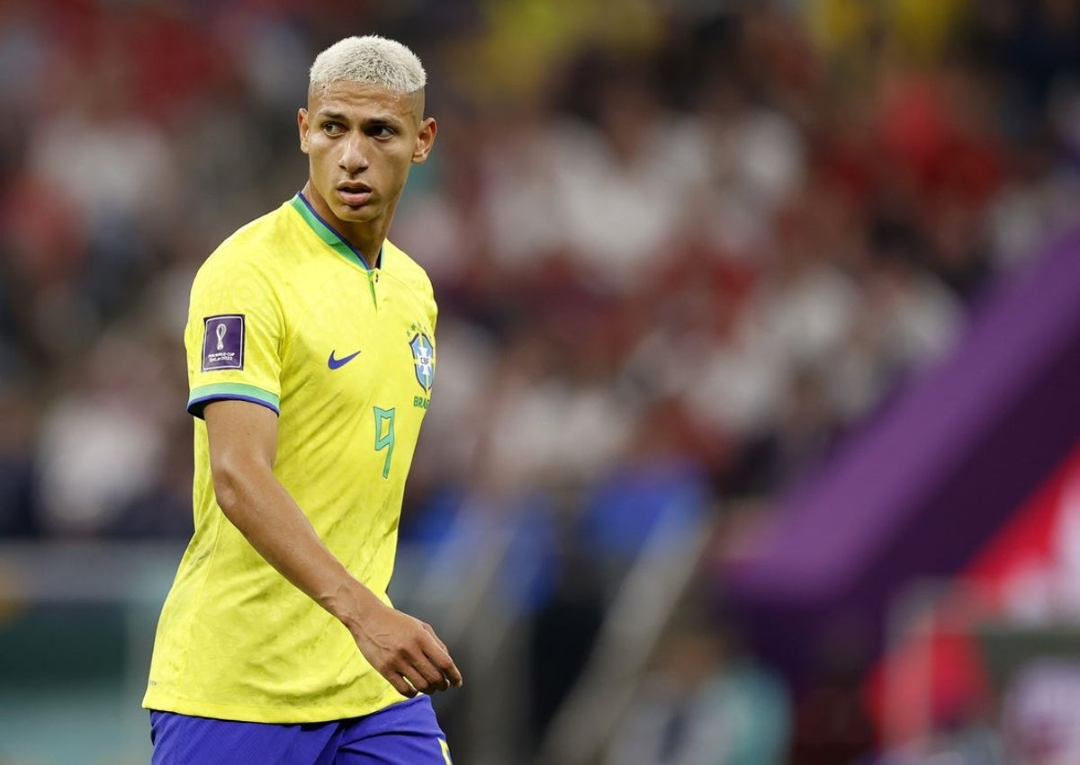 Nov 24, 2022; Lusail, Qatar; Brazil forward Richarlison (9) during the second half in a group stage match against Serbia during the 2022 World Cup at Lusail Stadium. Mandatory Credit: Yukihito Taguchi-Imagn Images