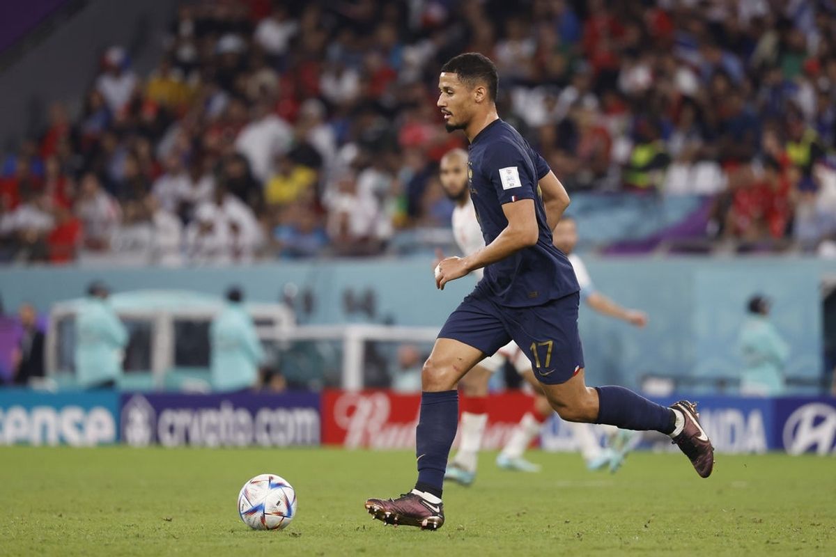 (File photo) France defender William Saliba (17) moves the ball during the second half against Tunisia in a group stage match during the 2022 World Cup at Education City Stadium. Mandatory Credit: Yukihito Taguchi-Imagn Images