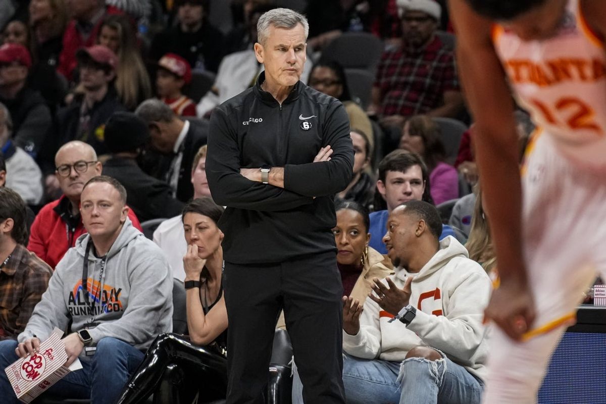 Dec 11, 2022; Atlanta, Georgia, USA; Chicago Bulls head coach Billy Donavan watches the action against the Atlanta Hawks during the first half at State Farm Arena. Mandatory Credit: Dale Zanine-Imagn Images