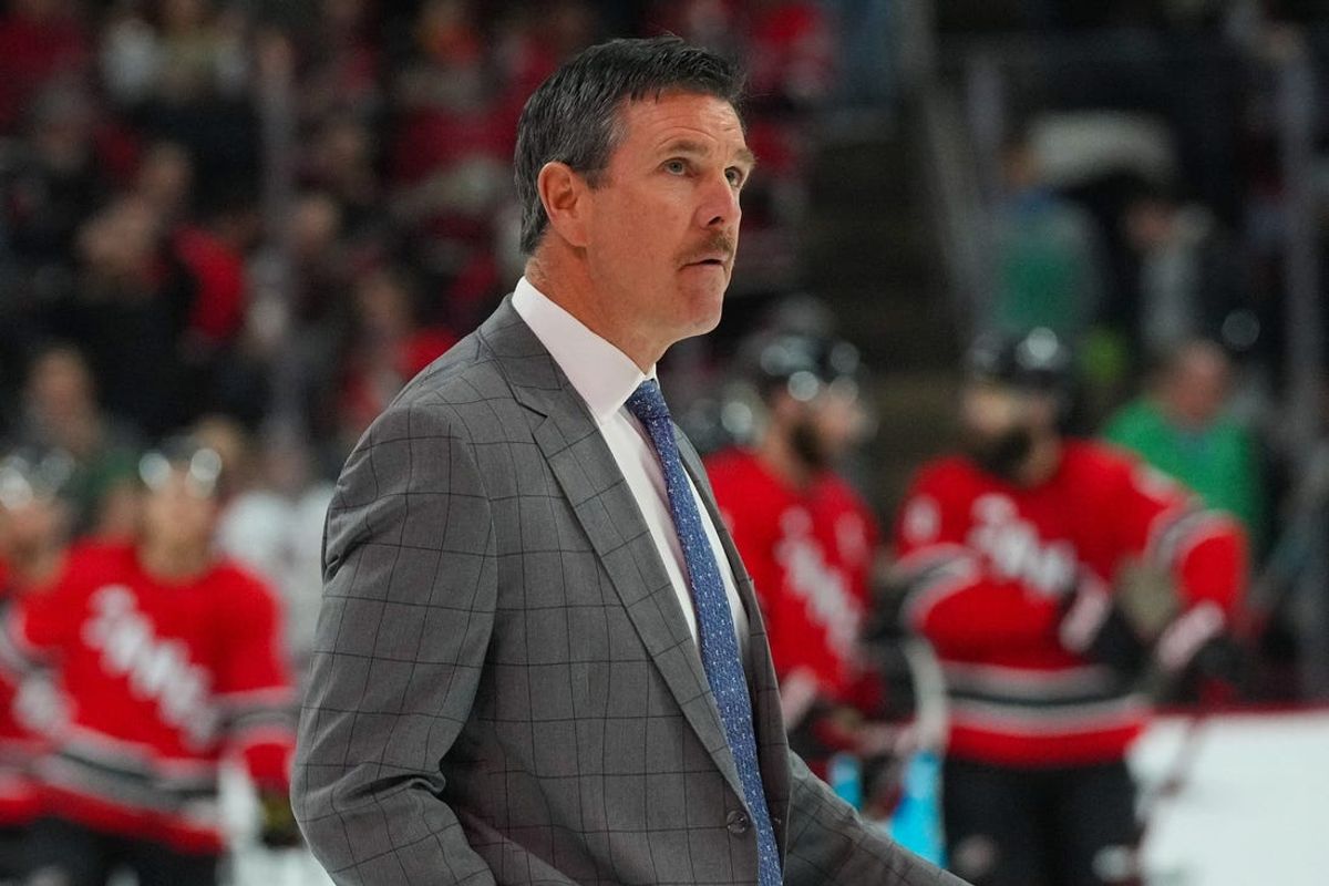 Dec 18, 2022; Raleigh, North Carolina, USA;  Pittsburgh Penguins head coach Mike Sullivan walks off the ice after the game against the Carolina Hurricanes at PNC Arena. Mandatory Credit: James Guillory-USA TODAY Sports