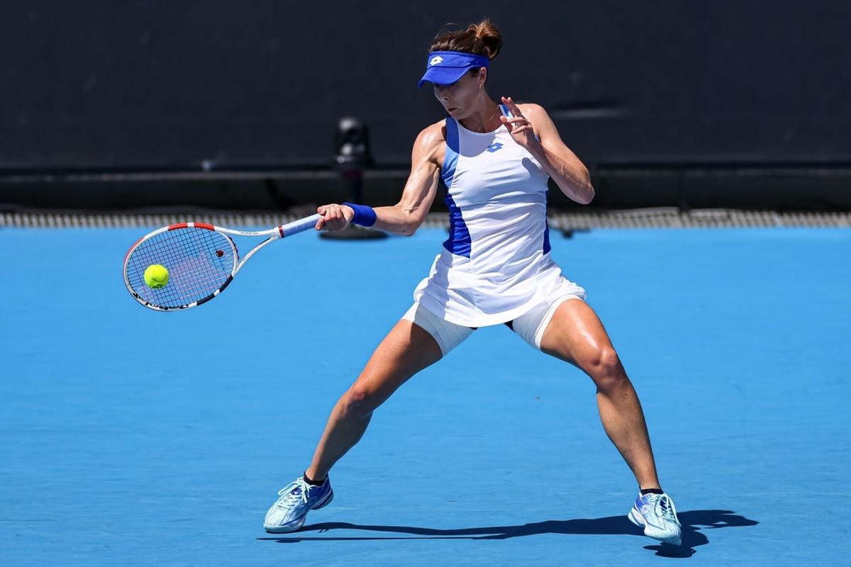 Jan 17, 2023; Melbourne, VICTORIA, Australia; Alize Cornet on day two during the 2023 Australian Open tennis tournament at Melbourne Park. Mandatory Credit: Mike Frey-USA TODAY Sports