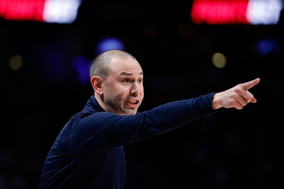 Jan 18, 2023; Denver, Colorado, USA; Denver Nuggets assistant coach David Adelman gestures in the third quarter against the Minnesota Timberwolves at Ball Arena. Mandatory Credit: Isaiah J. Downing-Imagn Images