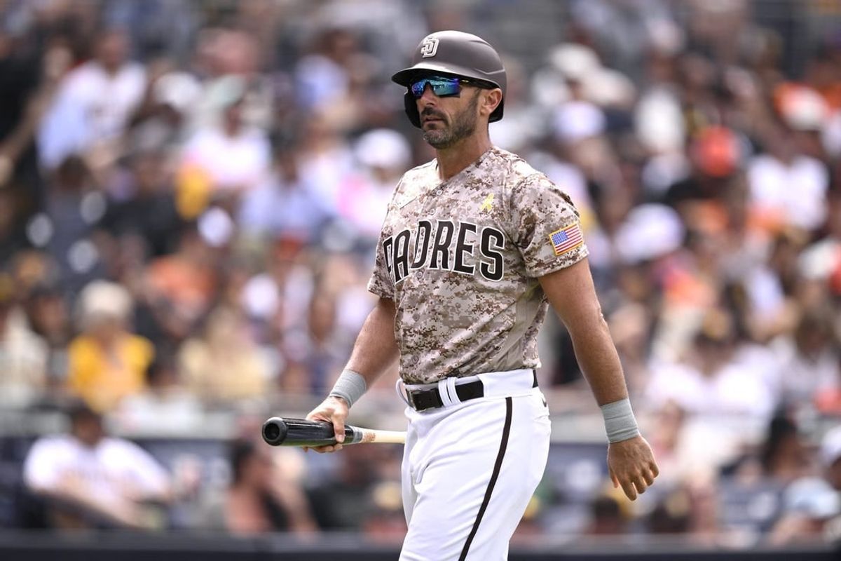 Sep 3, 2023; San Diego, California, USA; San Diego Padres first baseman Matt Carpenter (14) looks on after striking out against the San Francisco Giants during the sixth inning at Petco Park.