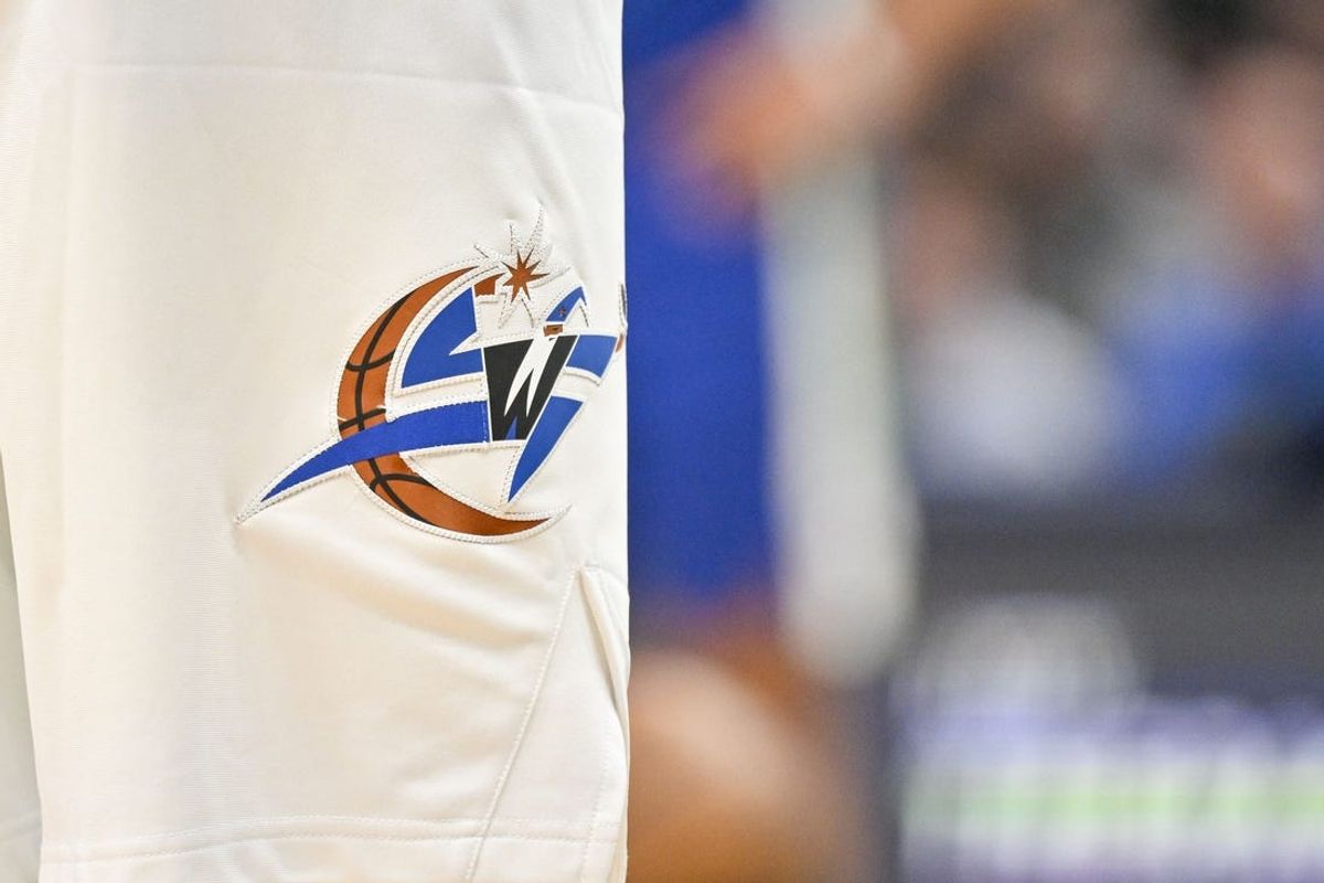 Jan 24, 2023; Dallas, Texas, USA; A view of the Washington Wizards logo during the game between Wizards and the Dallas Mavericks at the American Airlines Center. Mandatory Credit: Jerome Miron-Imagn Images