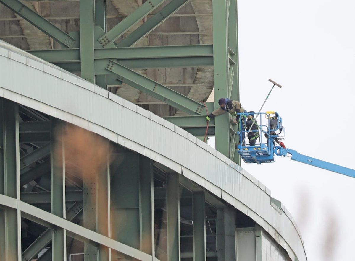 Work is done to the exterior of American Family Field in Milwaukee on Wednesday, March 24, 2021.

American Family Field 5