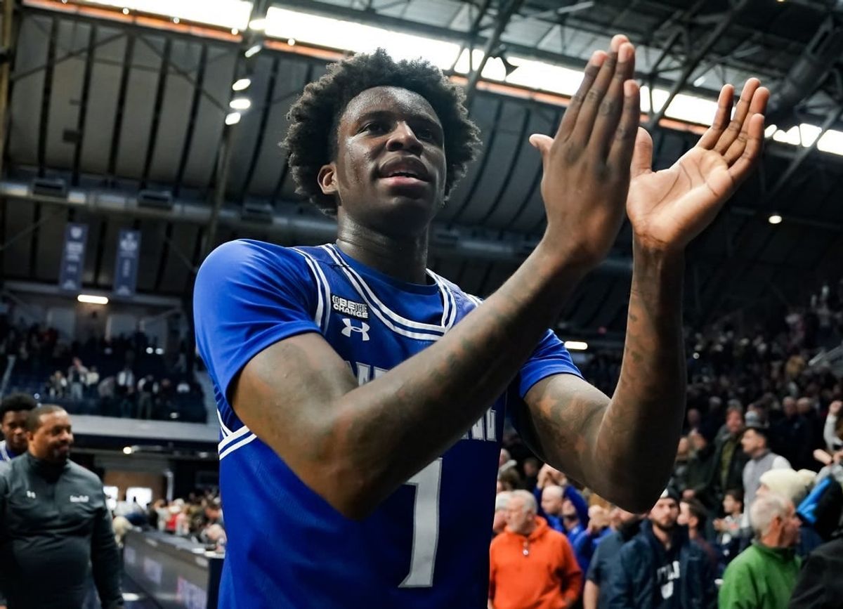 Jan 13, 2024; Indianapolis, Indiana, USA;  Seton Hall Pirates guard Kadary Richmond (1) celebrates after defeating the Butler Bulldogs at Hinkle Fieldhouse.