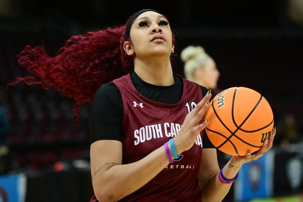 Apr 4, 2024; Cleveland, OH, USA; South Carolina Gamecocks center Kamilla Cardoso (10) drives during a practice session at Rocket Mortgage FieldHouse.