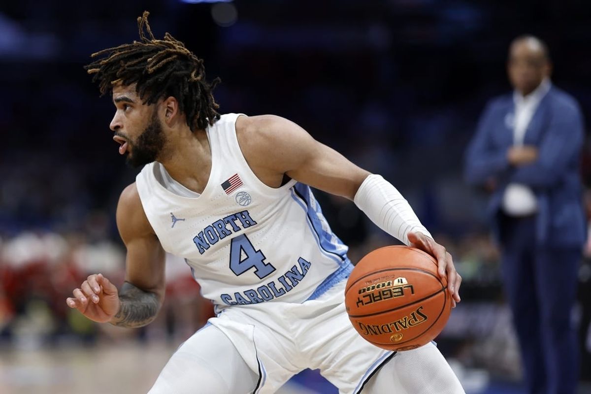 Mar 16, 2024; Washington, D.C., USA; North Carolina Tar Heels guard RJ Davis (4) dribbles the ball against the North Carolina State Wolfpack during the second half at Capital One Arena.