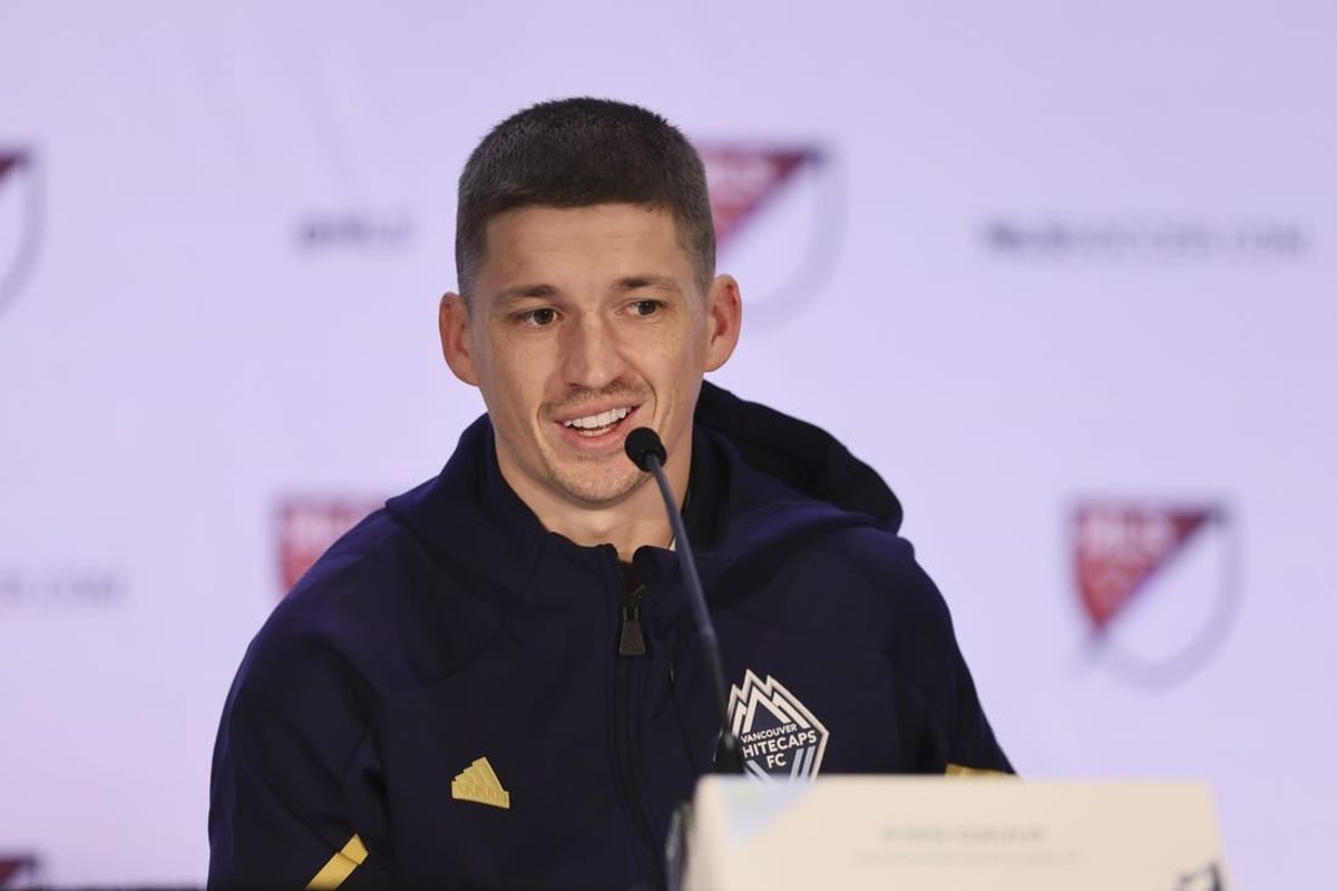 Jan 11, 2024; Miami, FL, USA; Vancouver Whitecaps FC forward Ryan Gauld speaks during MLS Media Day at Miami Beach Convention Center.