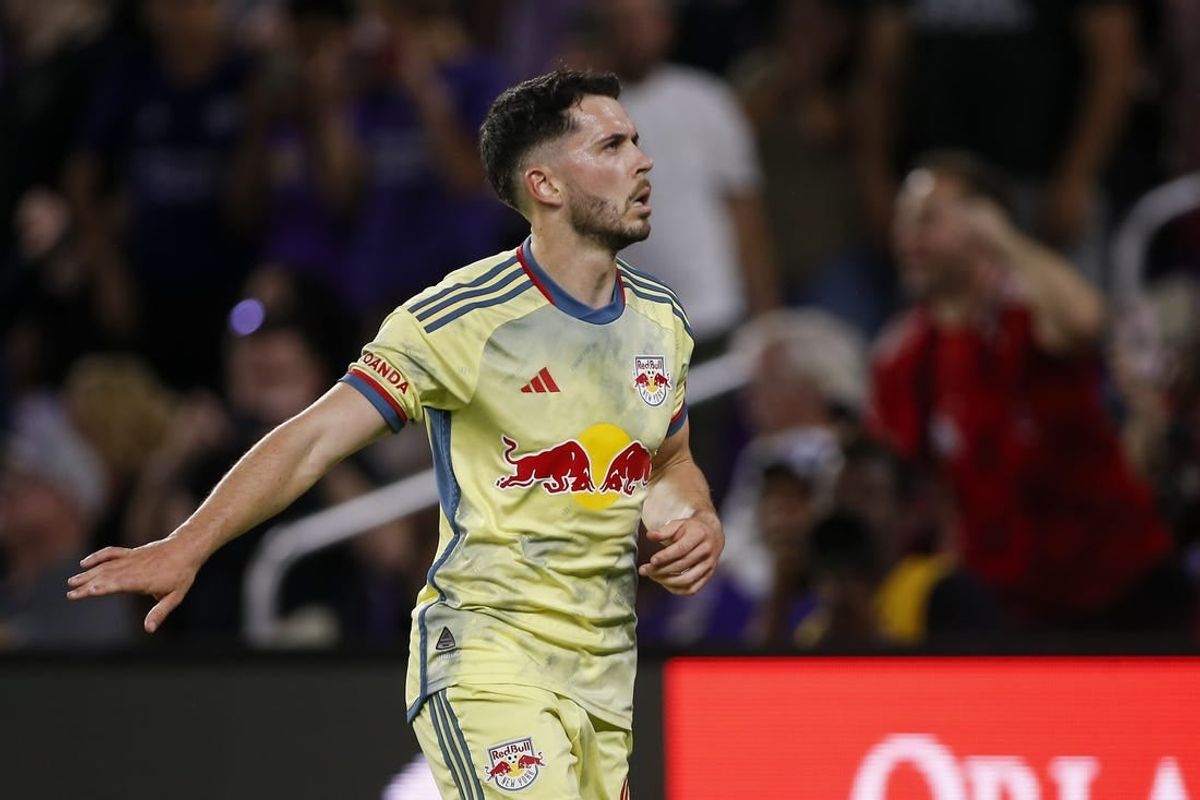 Mar 30, 2024; Orlando, Florida, USA; New York Red Bulls midfielder Lewis Morgan (9) celebrates scoring a goal during the first half against Orlando City at Inter&Co Stadium.